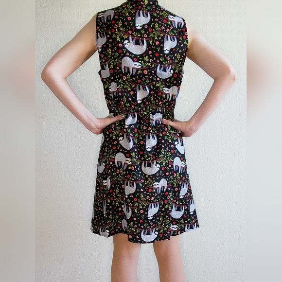 Fun Forest Woodland Sloth Animal Print Midi Dress, Size M - Picture 4 of 12